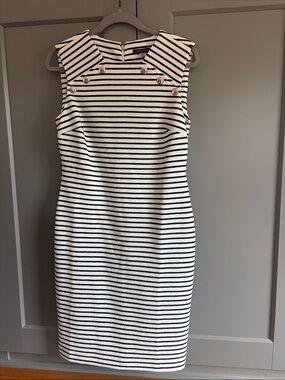Tommy Hilfiger • Navy and White Striped Sleeveless Sheath Dress